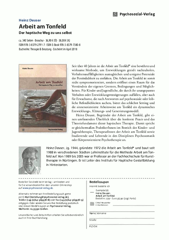Screenshot des PDFs zur Buchankündigung: Arbeit am Tonfeld - der haptische Weg zu uns selbst